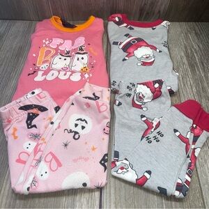 Lot of 2 Baby Girl 12M Halloween & Christmas Pajamas Hohoho Fab Boo Lous